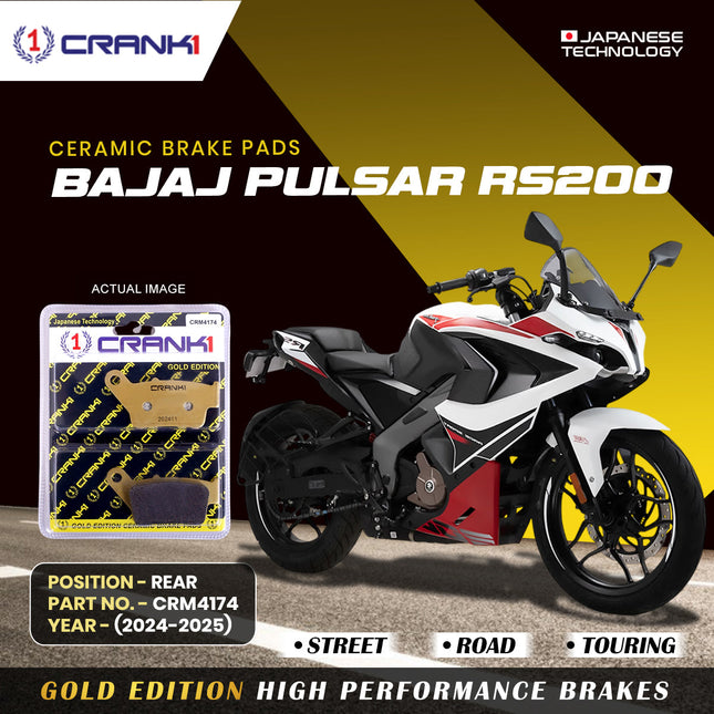 Ceramic Brake Pads For Bajaj Pulsar RS200 (2024-2025) - Rear - CRM4174 - 1 Set - CRANK1
