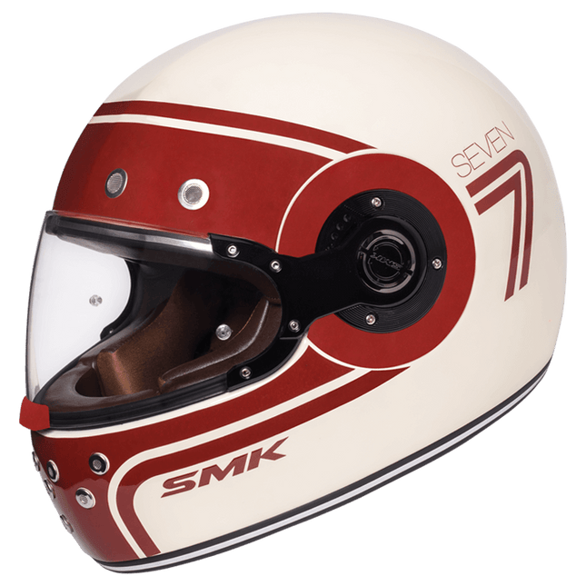 SMK Retro Seven full face helmet white red gloss (GL130) – front view