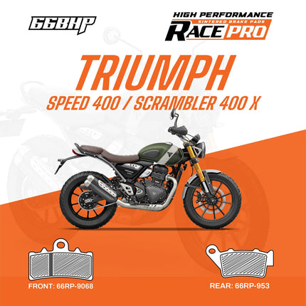 66BHP Race Pro sintered brake pads for Speed 400 and Scrambler 400X
