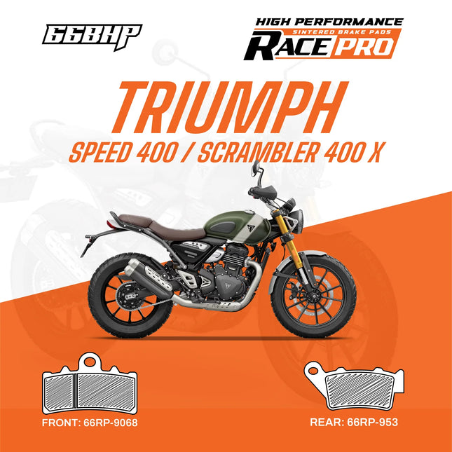 66BHP Race Pro sintered brake pads for Speed 400 and Scrambler 400X