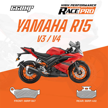 66BHP Race Pro sintered brake pads for Yamaha R15 V3 V4
