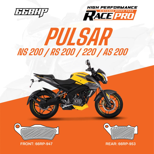 66BHP Race Pro Sintered Brake Pads for Bajaj Pulsar NS200 / RS200 / 220 / AS200