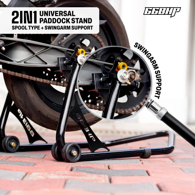 Reinforced wheel design on 66BHP motorcycle stand