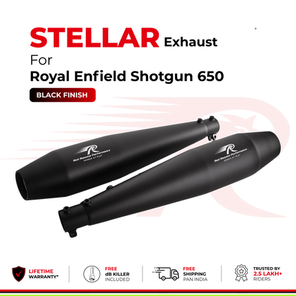 Red Rooster Stellar exhaust in black finish for Royal Enfield Shotgun 650