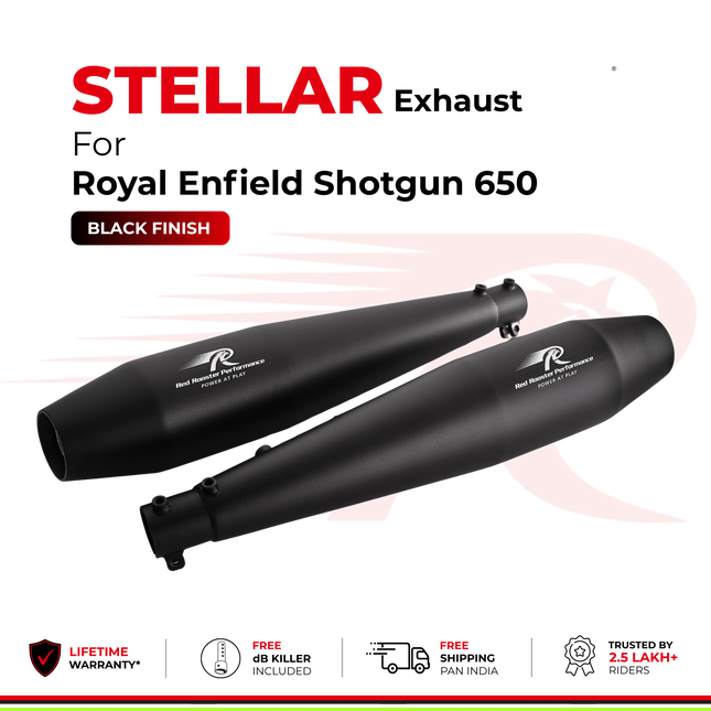 Red Rooster Stellar exhaust in black finish for Royal Enfield Shotgun 650