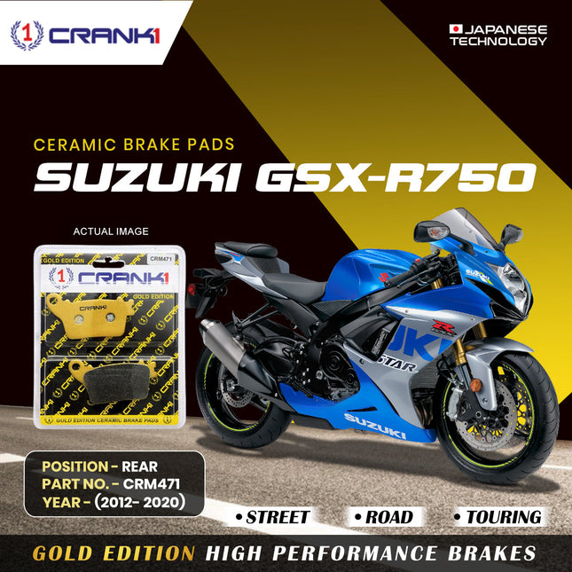 Ceramic Brake Pads For Suzuki GSX-R750 (2012-2020) - Rear - CRM471 - 1 Set - CRANK1