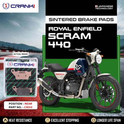 Sintered Brake Pads For Royal Enfield Scram 440 - Rear - CB312 - 1 Set - CRANK1