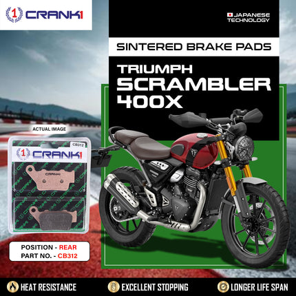 Sintered Brake Pads For Triumph Scrambler 400X - Rear - CB312 - 1 Set - CRANK1