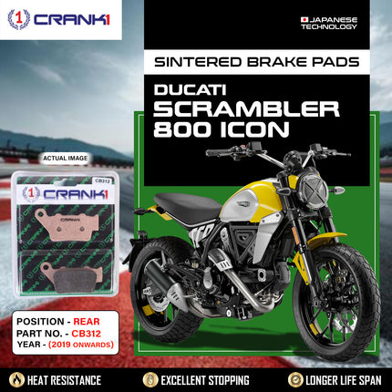 Sintered Brake Pads For Ducati Scrambler 800 Icon (2019 Onwards) - Rear - CB312 - 1 Set - CRANK1