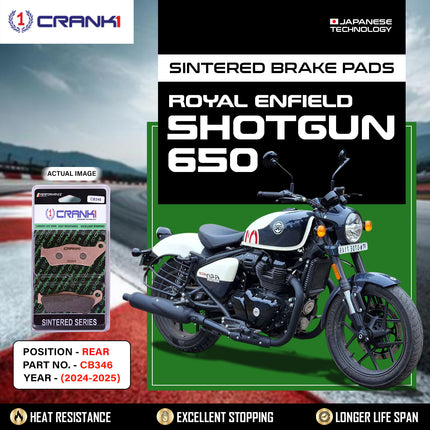 Sintered Brake Pads For Royal Enfield Shotgun 650 (2024-2025) - Rear - CB346 - 1 Set - CRANK1