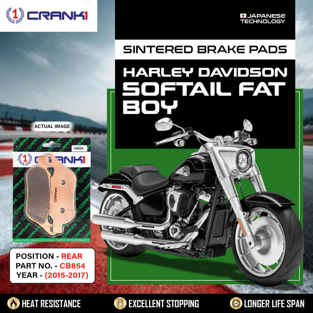 Sintered Brake Pads For Harley Davidson Softail Fat Boy (2015-2017) - Rear - CB854 - 1 Set - CRANK1