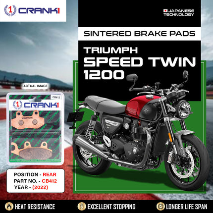 Sintered Brake Pads For Triumph Speed Twin 1200 (2022) - Rear - CB412 - 1 Set - CRANK1