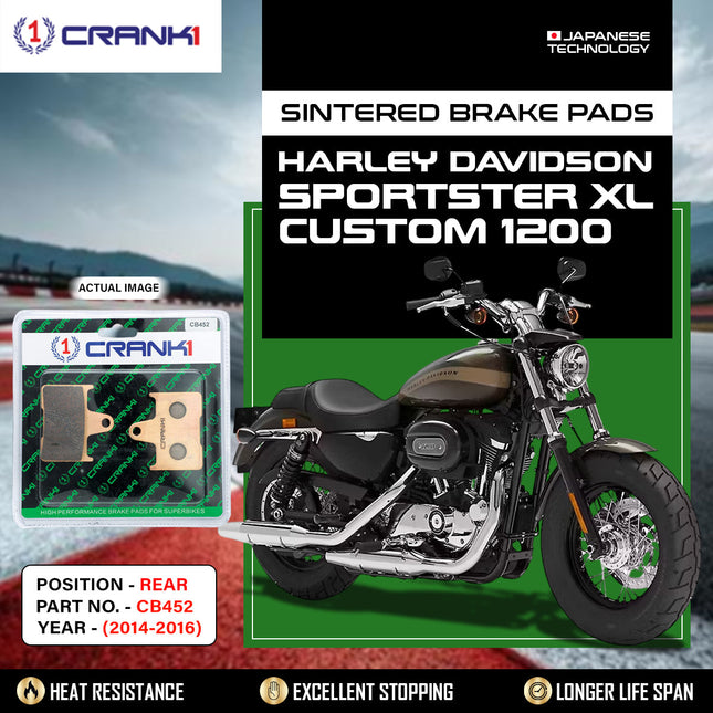 Sintered Brake Pads For Harley Davidson Sportster XL Custom 1200 (2014-2016) - Rear - CB452 - 1 Set - CRANK1