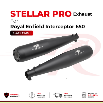 Red Rooster Stellar Pro exhaust in black finish for Royal Enfield Interceptor 650
