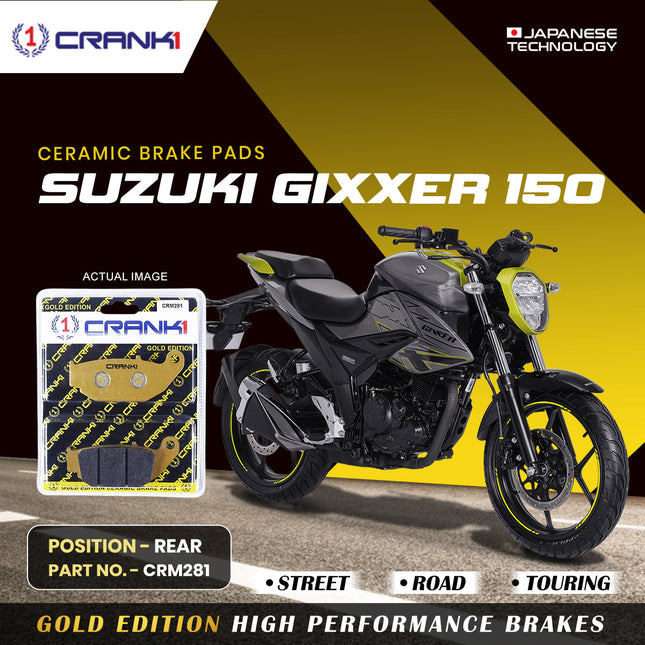 Ceramic Brake Pads For Suzuki Gixxer 150 - Rear - CRM281 - 1 Set - CRANK1