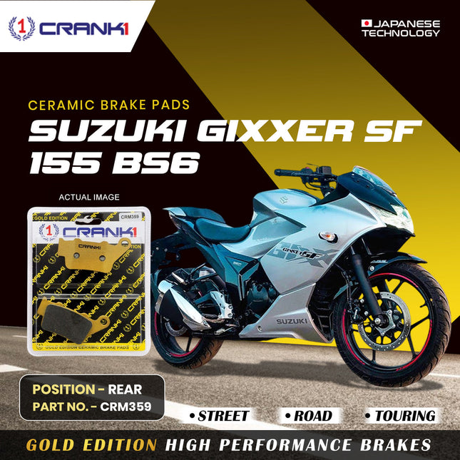 Ceramic Brake Pads For Suzuki Gixxer SF 155 BS6 - Rear - CRM359 - 1 Set - CRANK1