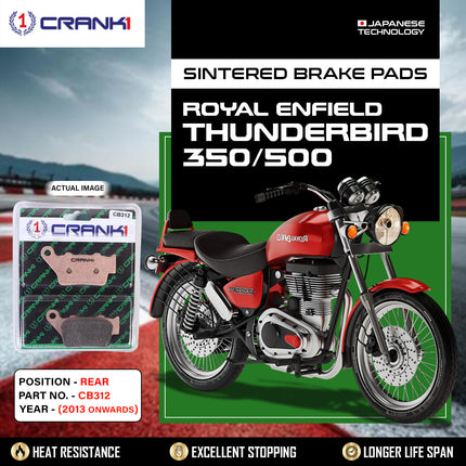 Sintered Brake Pads For Royal Enfield Thunderbird 350/500 (2013 Onwards) - Rear - CB312 - 1 Set - CRANK1