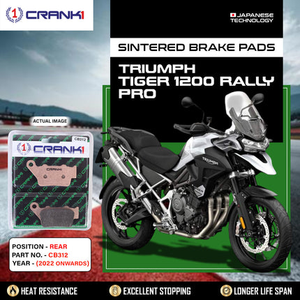 Sintered Brake Pads For Triumph Tiger 1200 Rally Pro (2022 Onwards) - Rear - CB312 - 1 Set - CRANK1