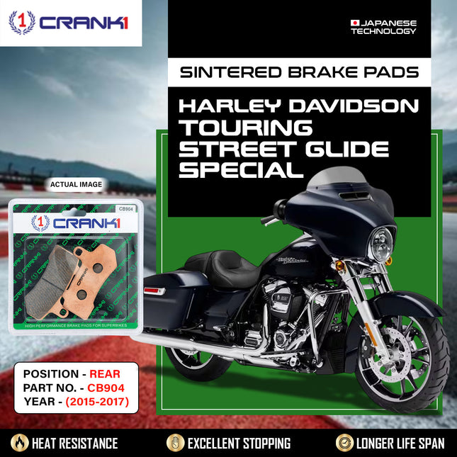 Sintered Brake Pads For Harley Davidson Touring Street Glide Special (2015-2017) - Rear - CB904 - 1 Set - CRANK1