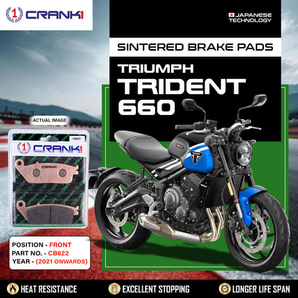 Sintered Brake Pads For Triumph Trident 660 (2021 Onwards) - Front - CB622 - 2 Sets - CRANK1