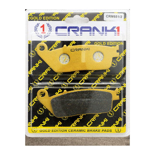 CRANK1 Brake Pads for Triumph Bonneville T120, Ceramic & Sintered, Front & Rear, in retail packaging