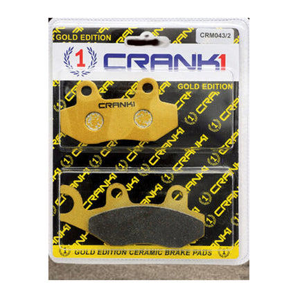 CRANK1 Brake Pads for Triumph Bonneville T120, Ceramic & Sintered, Front & Rear, in retail packaging