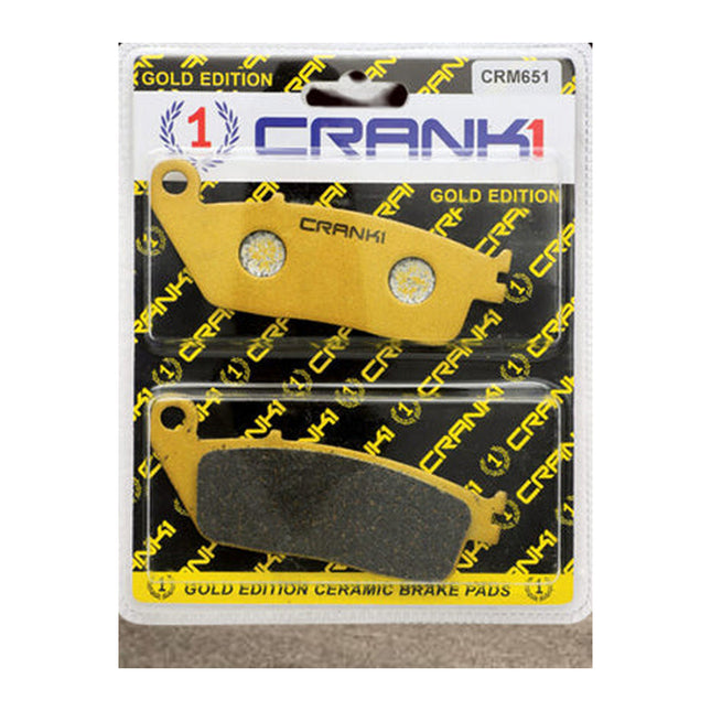 CRANK1 Brake Pads for Triumph Street Triple 675, Ceramic & Sintered, Front & Rear, in retail packaging