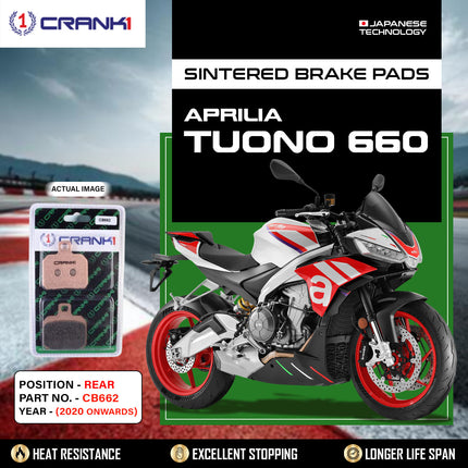 Sintered Brake Pads For Aprilia Tuono 660 (2020 Onwards) - Rear - CB662 - 1 Set - CRANK1