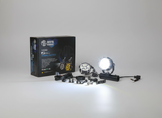 Moto Genius VK60 auxiliary LED spotlight with intelligent controller for motorcycles