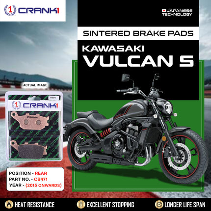 Sintered Brake Pads For Kawasaki Vulcan S (2015 Onwards) - Rear - CB471 - 1 Set - CRANK1