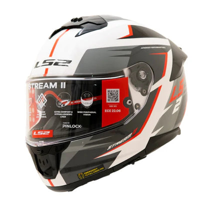 LS2 FF320 Stream II Meteor White Red full face motorcycle helmet front view