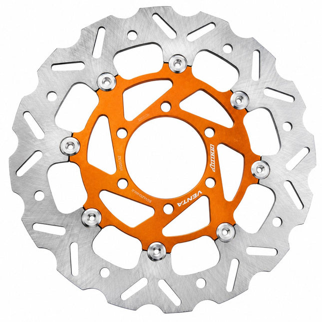 66bhp Venta floating front brake disc for KTM Duke 390, petal profile and floating bobbins