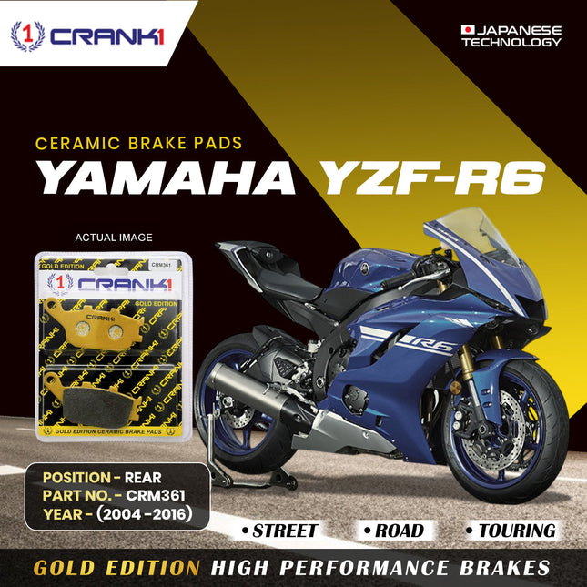 Ceramic Brake Pads For Yamaha YZF-R6 (2004-2016) - Rear - CRM361 - 1 Set - CRANK1