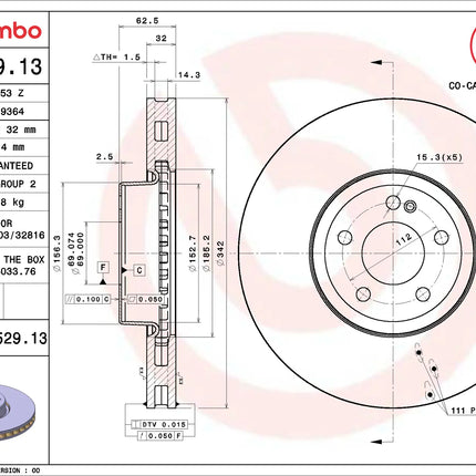 Brembo 09D52913 Front Brake Disc - official Brembo product image
