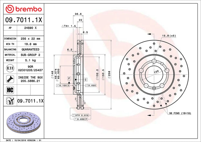 Brembo 0970111X Front Brake Disc - official Brembo product image