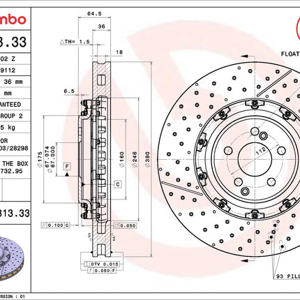 Brembo 09931333 Front Brake Disc - official Brembo product image