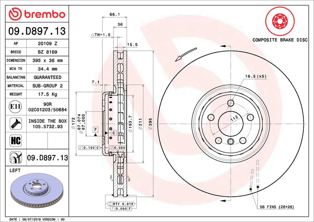 Brembo 09D89713/09D89813 Front Brake Disc - official Brembo product image