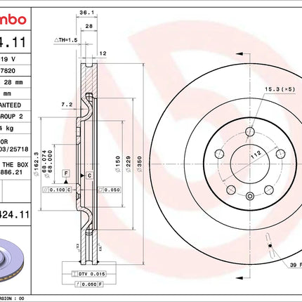 Brembo 09D42411 Rear Brake Disc - official Brembo product image