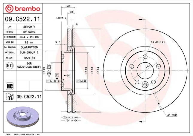 Brembo 09C52211 Front Brake Disc - official Brembo product image