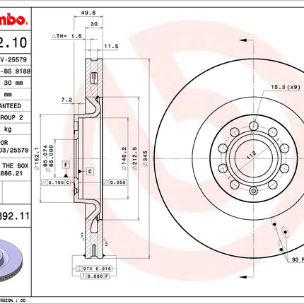 Brembo 09C89211 Front Brake Disc - official Brembo product image