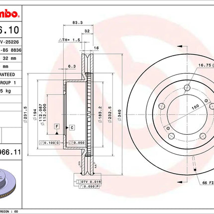 Brembo 09A96611 Front Brake Disc - official Brembo product image