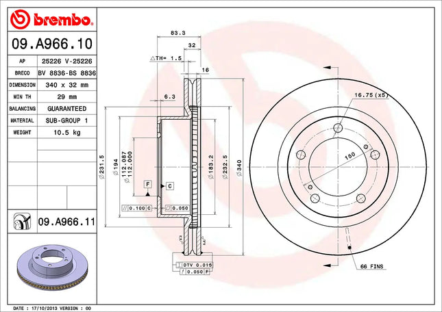 Brembo 09A96611 Front Brake Disc - official Brembo product image
