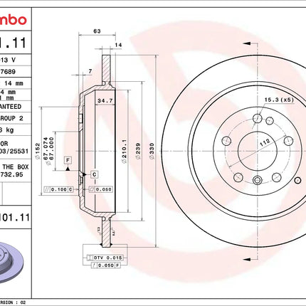 Brembo 08R10111 Rear Brake Disc - official Brembo product image