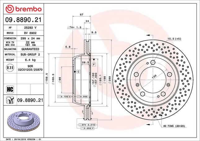 Brembo 09889021 Rear Brake Disc - official Brembo product image