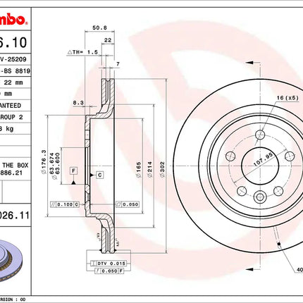 Brembo 09B02611 Rear Brake Disc - official Brembo product image