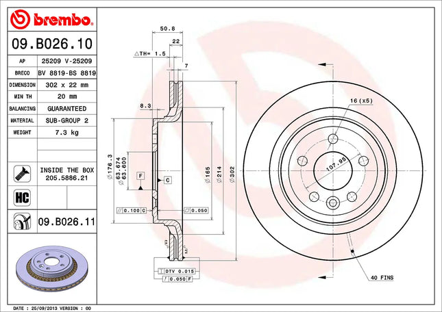 Brembo 09B02611 Rear Brake Disc - official Brembo product image