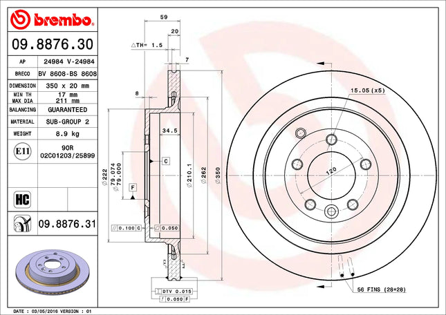 Brembo 09887631 Rear Brake Disc - official Brembo product image