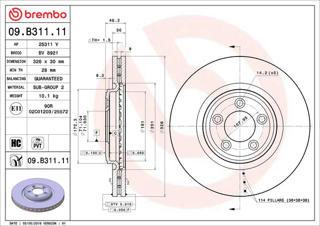 Brembo 09B31111 Front Brake Disc - official Brembo product image