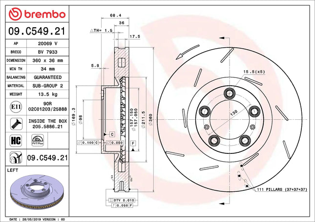 Brembo 09C54921/09C54931 Front Brake Disc - official Brembo product image