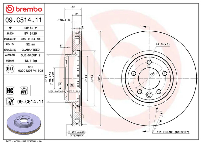 Brembo 09C51411 Front Brake Disc - official Brembo product image